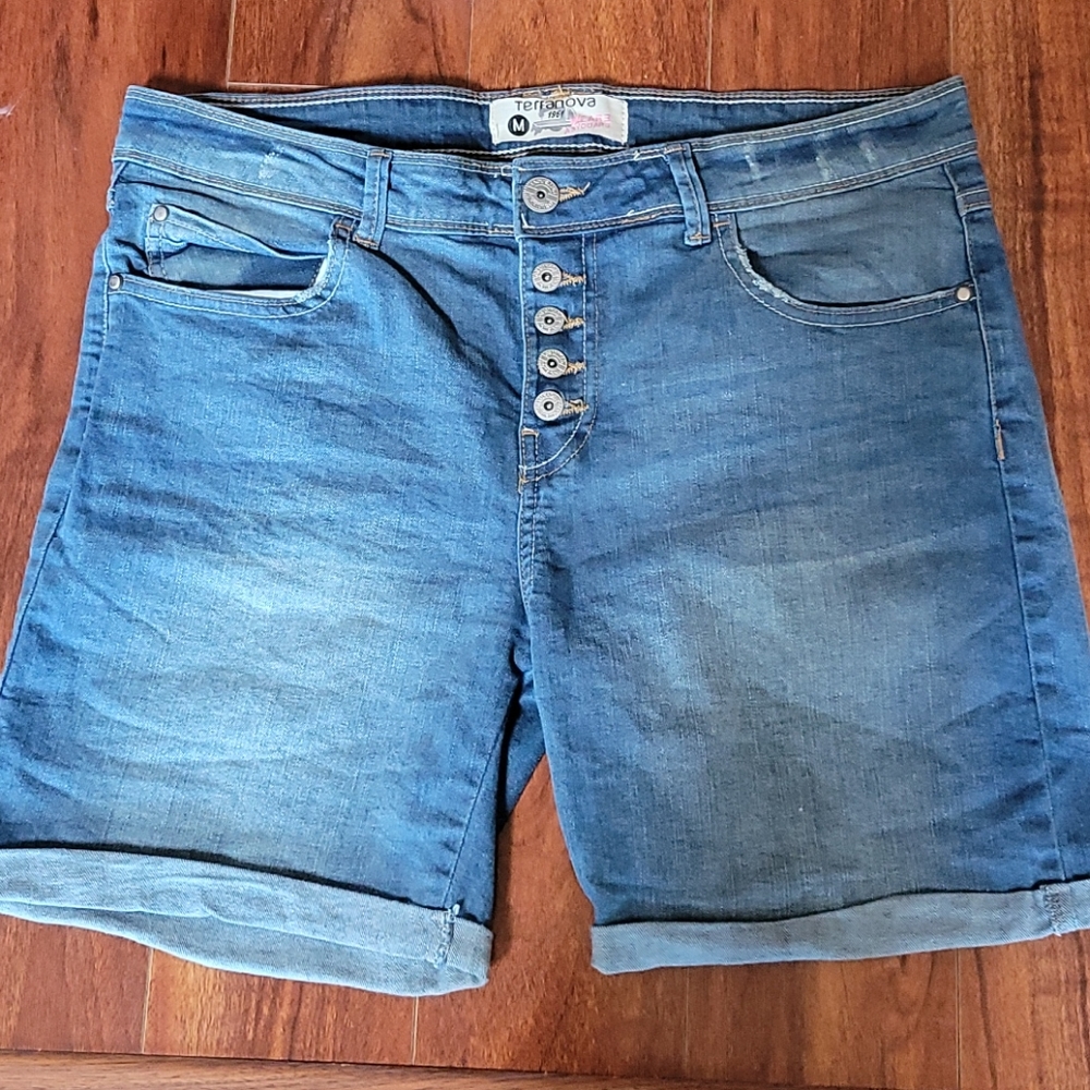 Terranova Mid-rise Button-fly Stretch Denim Shorts  Medium Blue Juniors Med NWOT